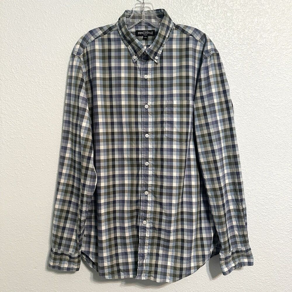 J CREW MERCANTILE Men’s Size Large Flex Washed Shirt In Blue Plaid Long Sleeve